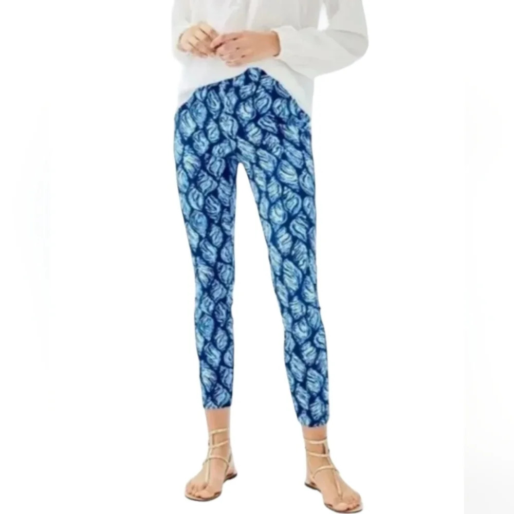 Lilly Pulitzer High Tide Navy Blue Drop Seashell Keiliani Stretch Pants Size 6